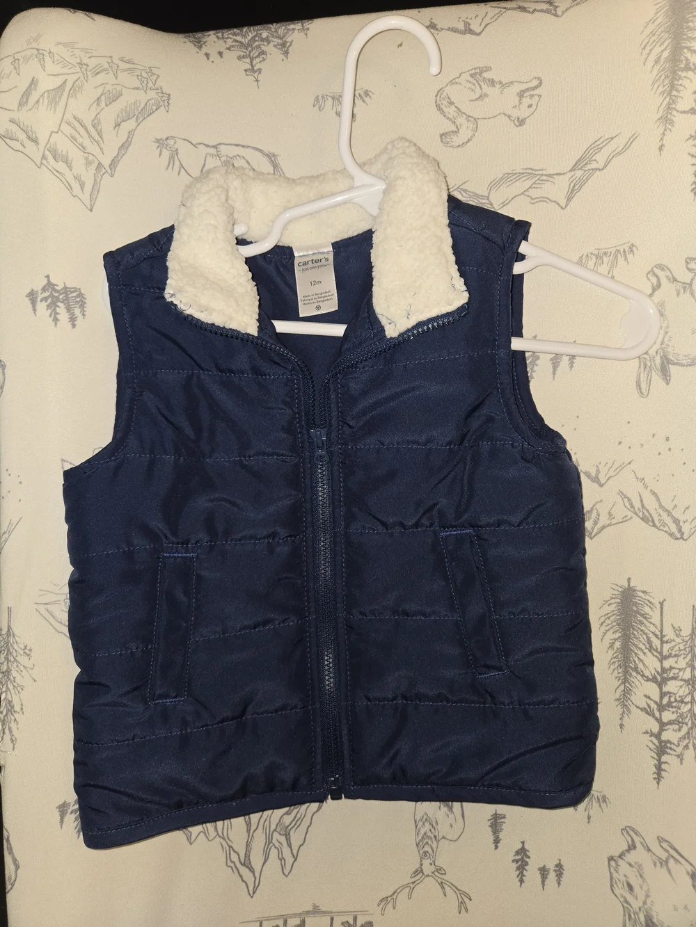 Carter's Navy Puffer Vest with Cream Sherpa Collar